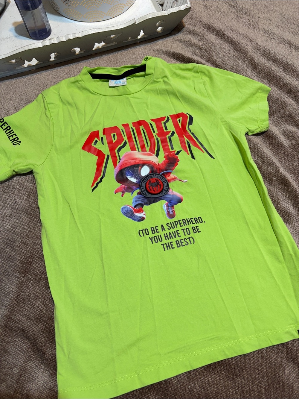 NWOT Kids Spider Hooded Graphic Tee - Lime Green
